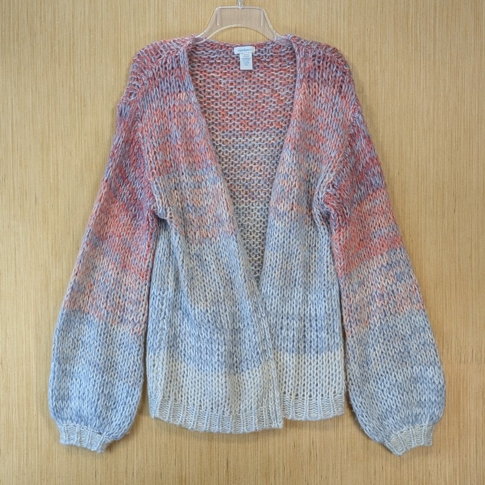 Sundance Boho Colorful Ombre Chunky Knit Cardigan Wool Blend XS S Balloon Sleeve